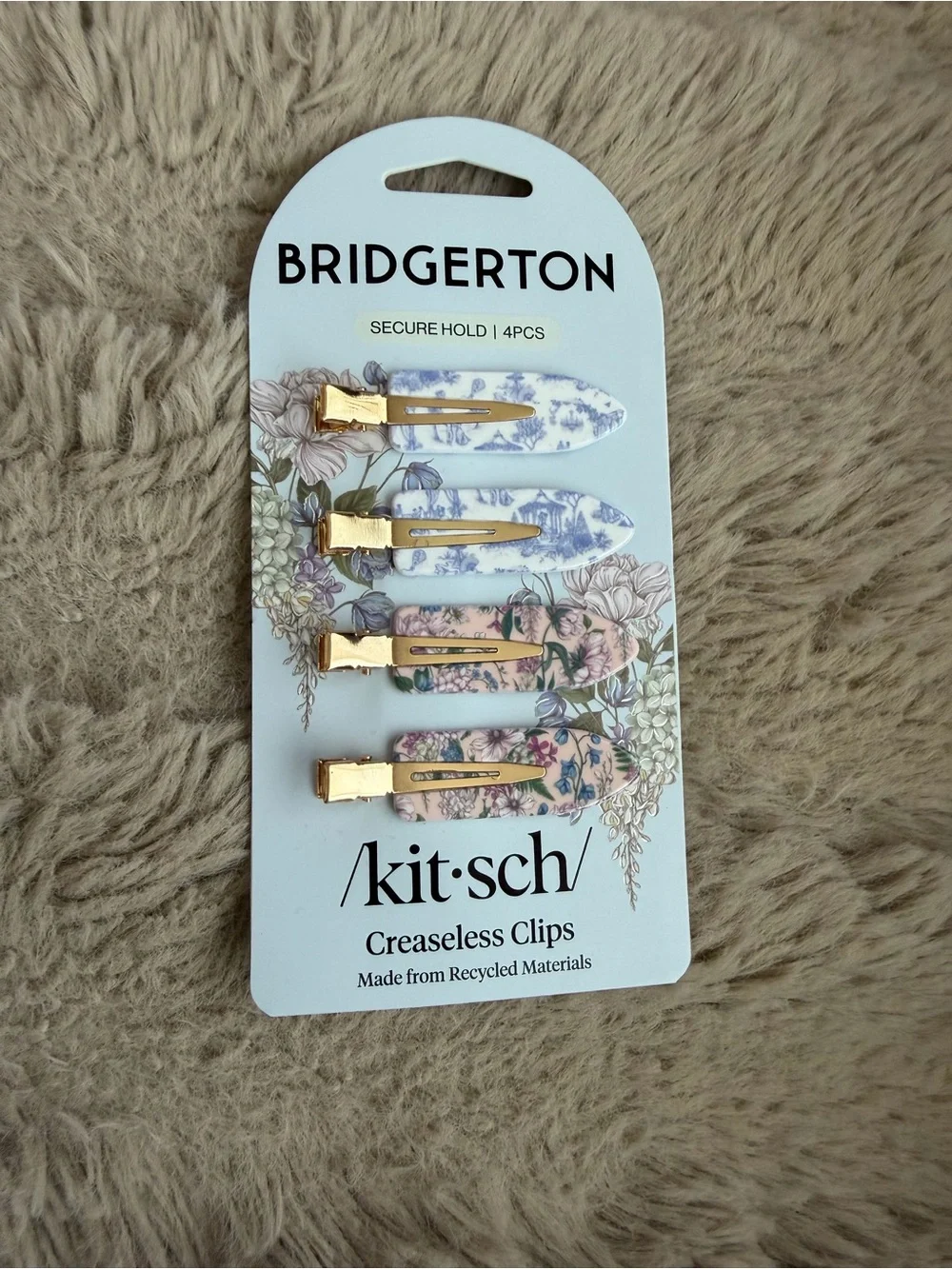 Bridgerton x kitsch Floral Creaseless Hair Clips – Pink & Blue (4-Pack)